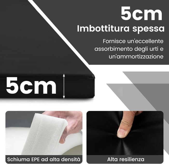 Tappetino per Ginnastica Pieghevole a 4 Pannelli con Maniglie, 300 x 117 x 5 CM, Tappetino in Ecopelle con Chiusure a Strappo per Ginnastica, Yoga, Stretching & Capriole