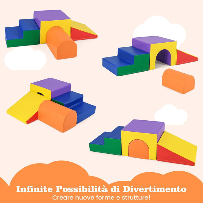 Set di 4 Blocchi in Schiuma per Arrampicarsi e Gattonare per Bambini, Set di Giocattoli Morbidi da Interno con Diverse Forme e Colori per lo Sviluppo dei Bambini (Giallo)