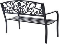 Panchina da Esterno, Panchina in Metallo Verniciato con Schienale Bello, Sedile Ampio e Braccioli Ergonomici, Panca da Giardino, Balcone e Cortile, 126 x 60 x 85 cm (Nero)