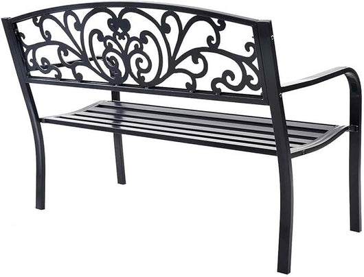 Panchina da Esterno, Panchina in Metallo Verniciato con Schienale Bello, Sedile Ampio e Braccioli Ergonomici, Panca da Giardino, Balcone e Cortile, 126 x 60 x 85 cm (Nero)