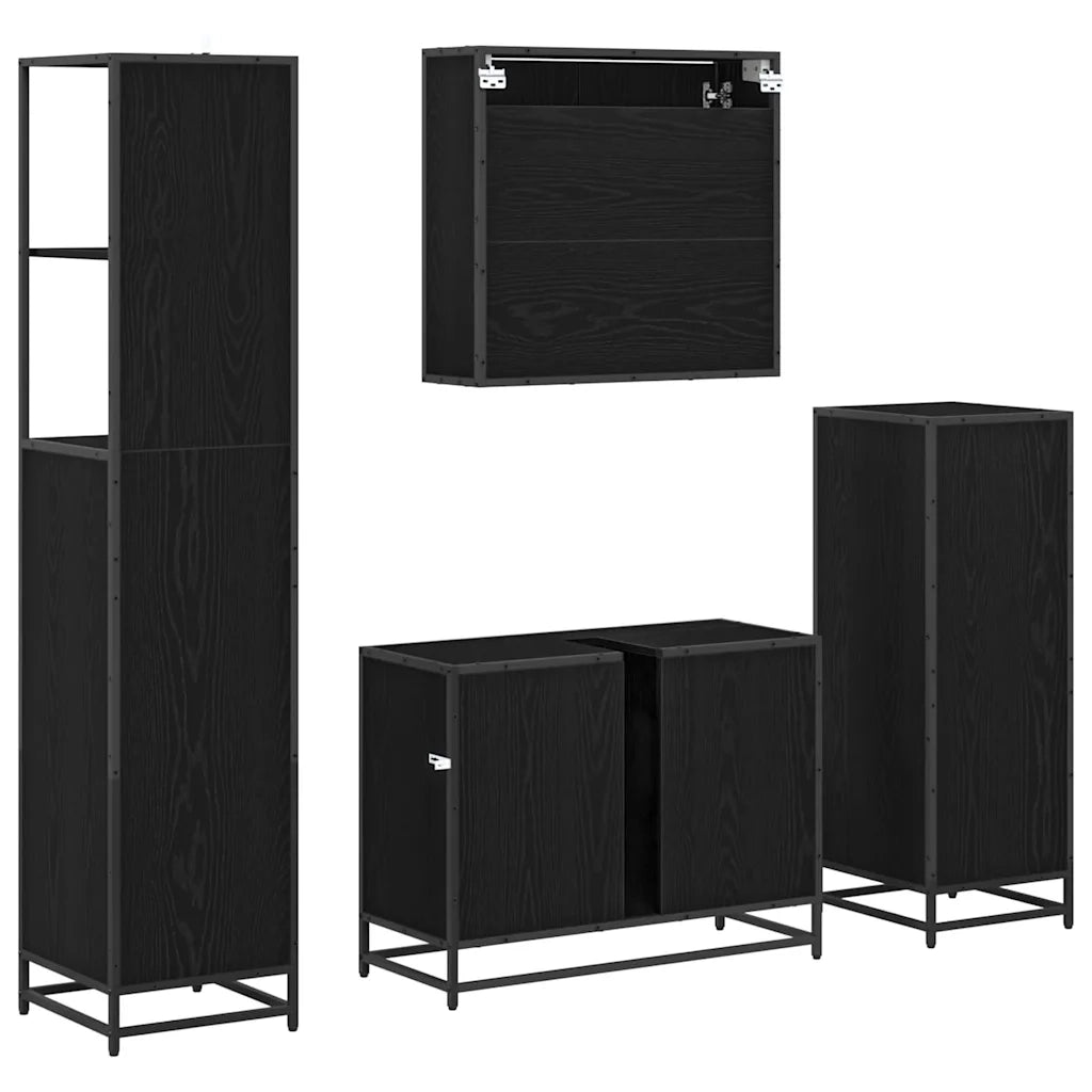Set di mobili per il bagno 4 pcs Rovere Nero Legno multistrato 3402338