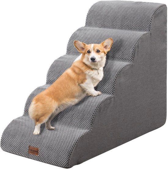 Trappola per cani a 5 gradini con superficie antiscivolo per piccoli cani, trappola per gatti e cani con gradino di gommapiuma per divano, trappola per cani con copertura rimovibile, colore grigio