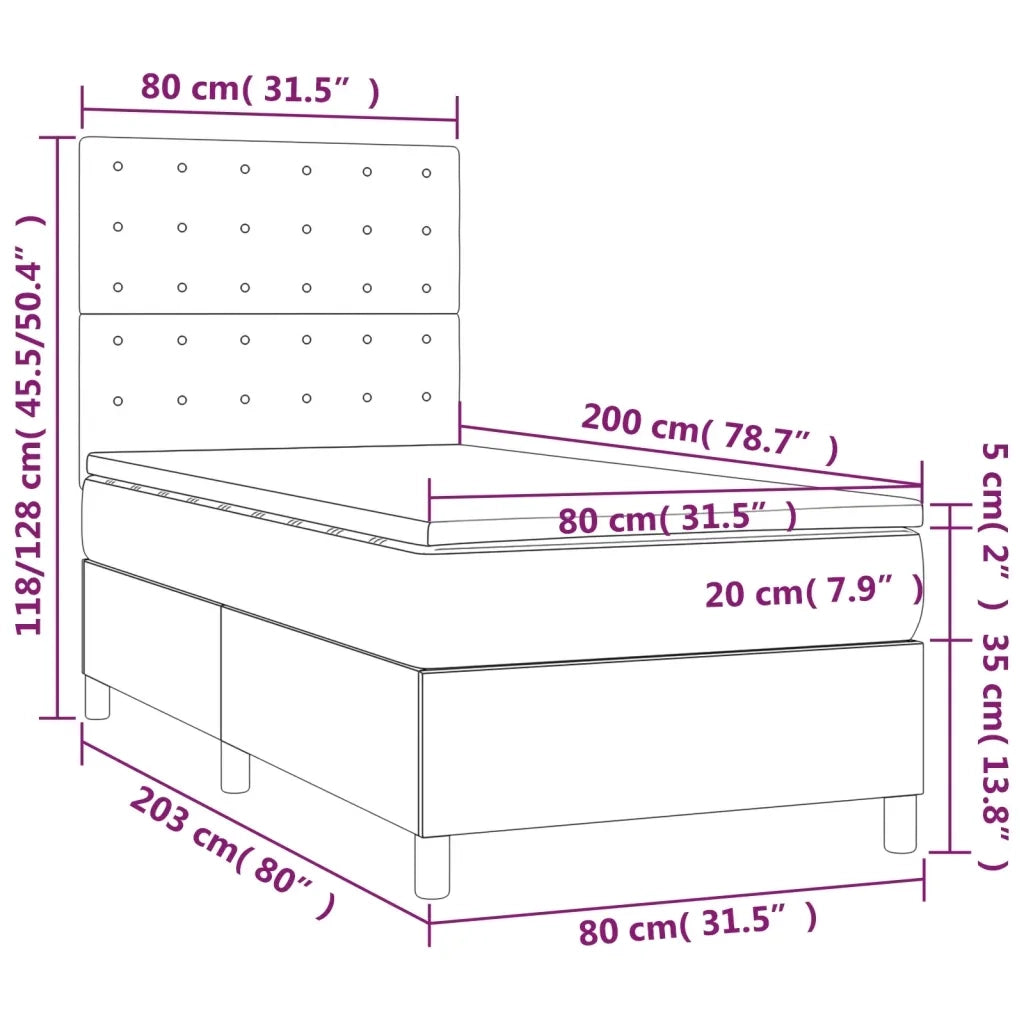 Letto singolo | Letto per adulti | Letto a Molle con Materasso e LED Nero 80x200 cm in Velluto