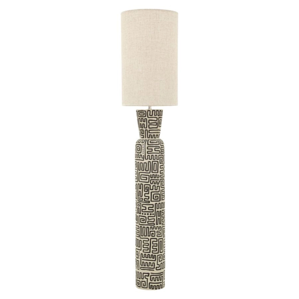 Lampada da terra Nairobi in polyresin bianco e nero con paralume in tessuto