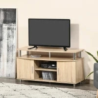 Mobile TV Moderno con 2 Ripiani, Fori Passacavi e 2 Armadietti in MDF 105x40x55cm - Quercia