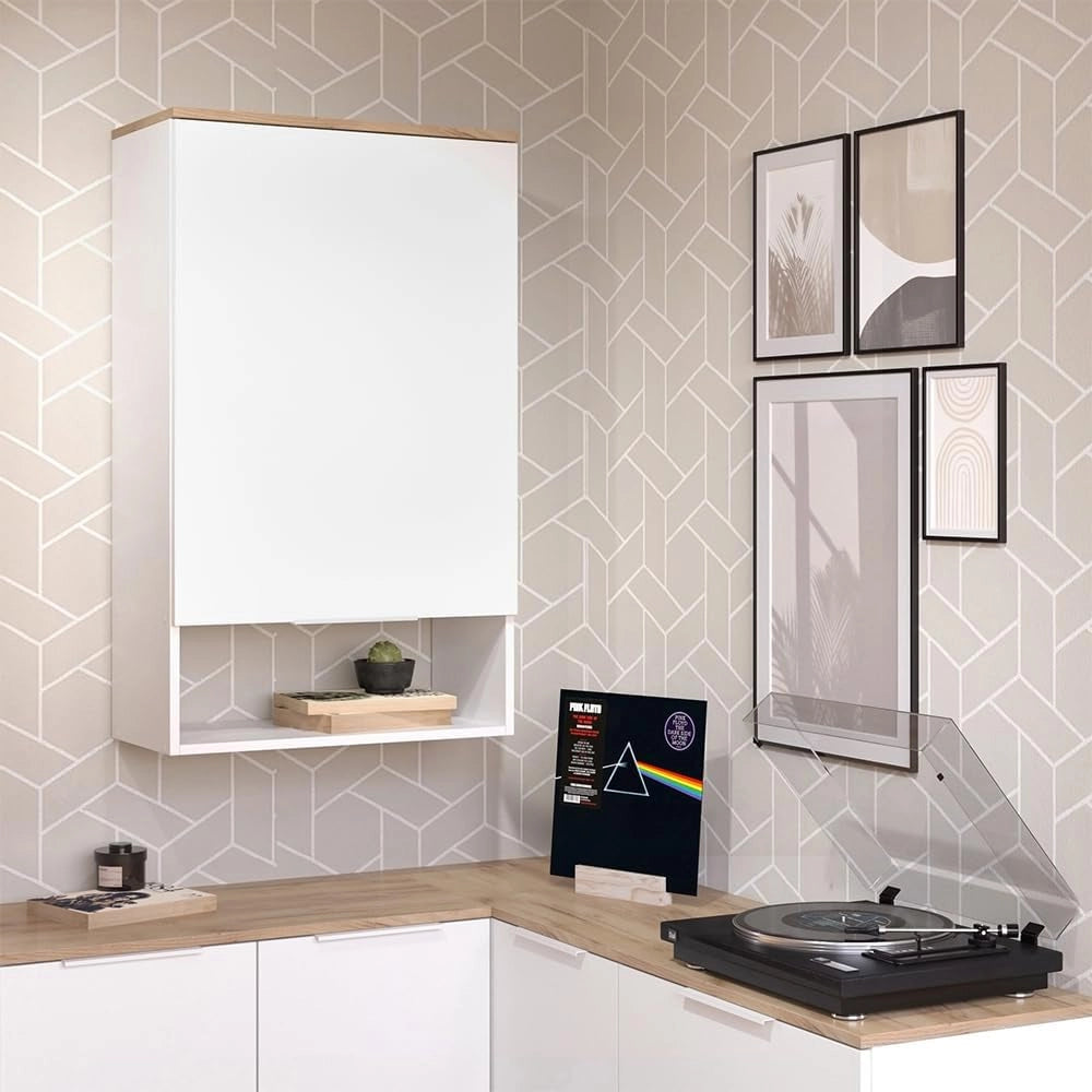 Credenza Wido, Bianco/Sonoma, 60 x 100 cm con porta, adatto al montaggio a parete per bagno o cucina