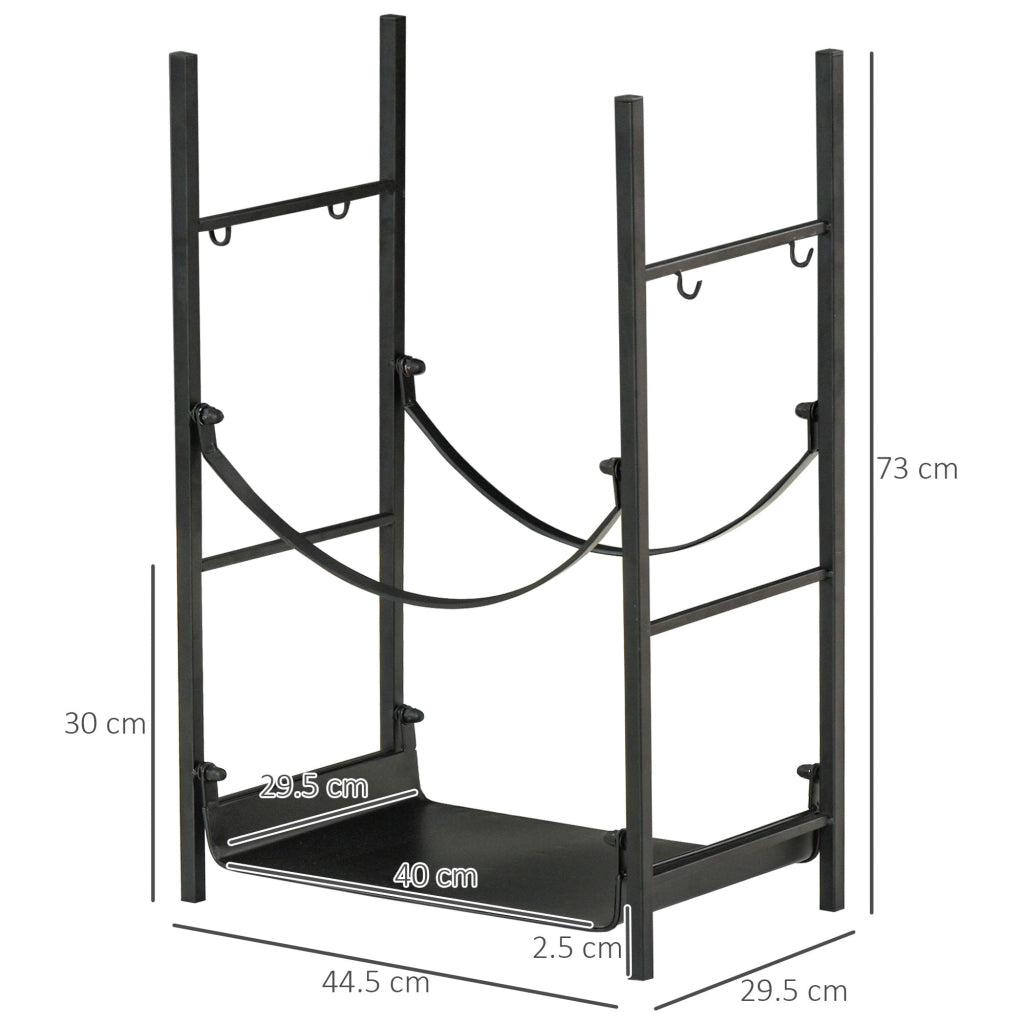 Portalegna per Camino 44,5x29,5x73 cm con Accessori in Metallo Nero