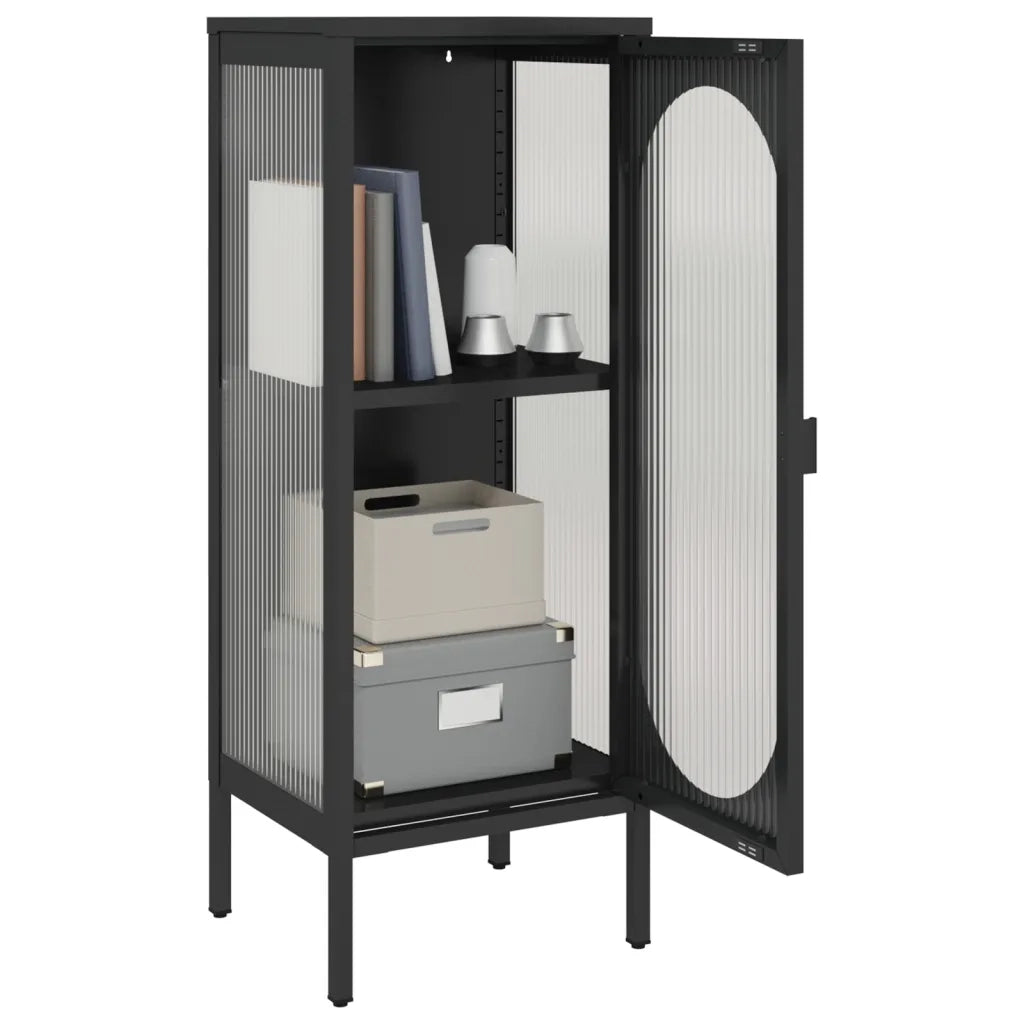 Credenza-Buffet-Armadio da cucina Nera 40x35x105 cm Vetro e Acciaio