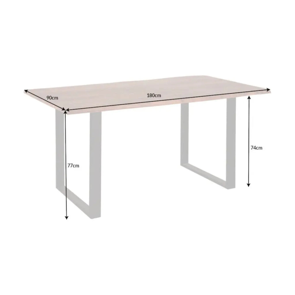 Tavolo da pranzo ARKAYA 180 cm – Piano in legno di acacia selvatica verniciato e gambe in metallo nero a U – Stile industriale