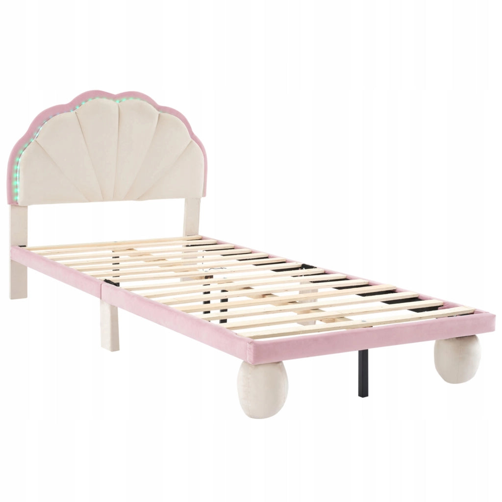 Letto 90x200 cm LED - Xylo - Onde Velluto Beige Rosa