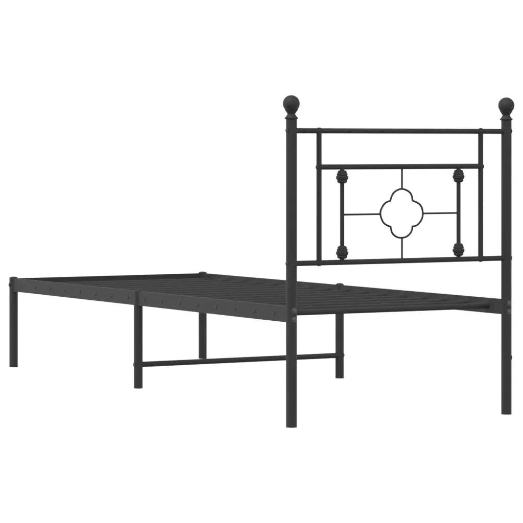 Letto singolo | Letto per adulti | Giroletto con Testiera in Metallo Nero 75x190 cm
