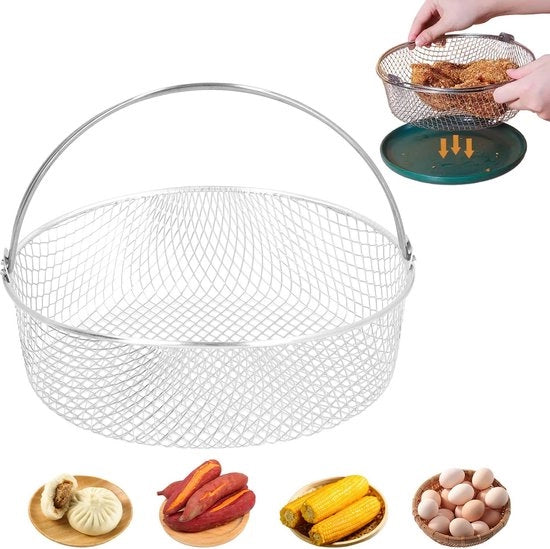 Frittoiaio a aria - Mandolina - Piastra in acciaio inossidabile - Foglia di cottura - Accessorio da cucina - Maniglia - Dimensioni 21 x 6 x 16 cm - Frittoiaio portatile