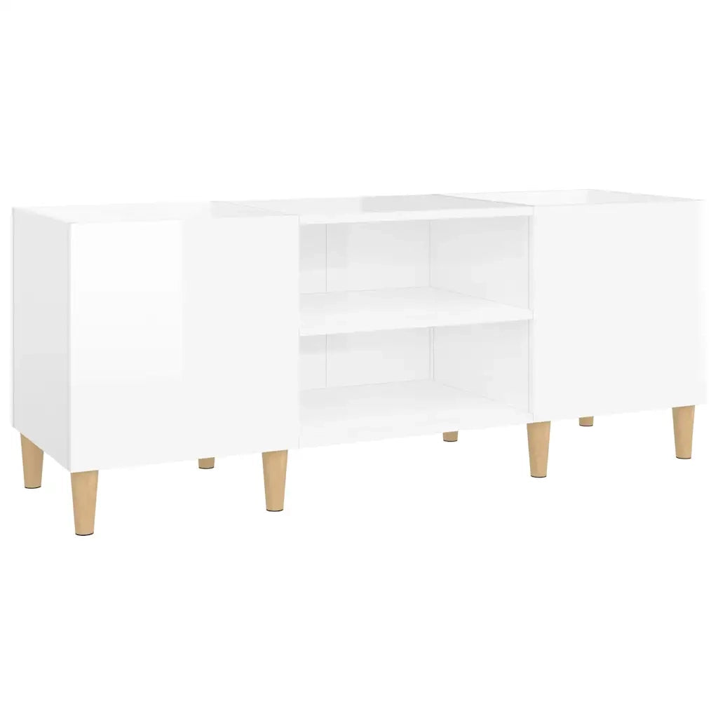 Mobile Porta Dischi Bianco Lucido 121x38x48cm Legno Multistrato 831927