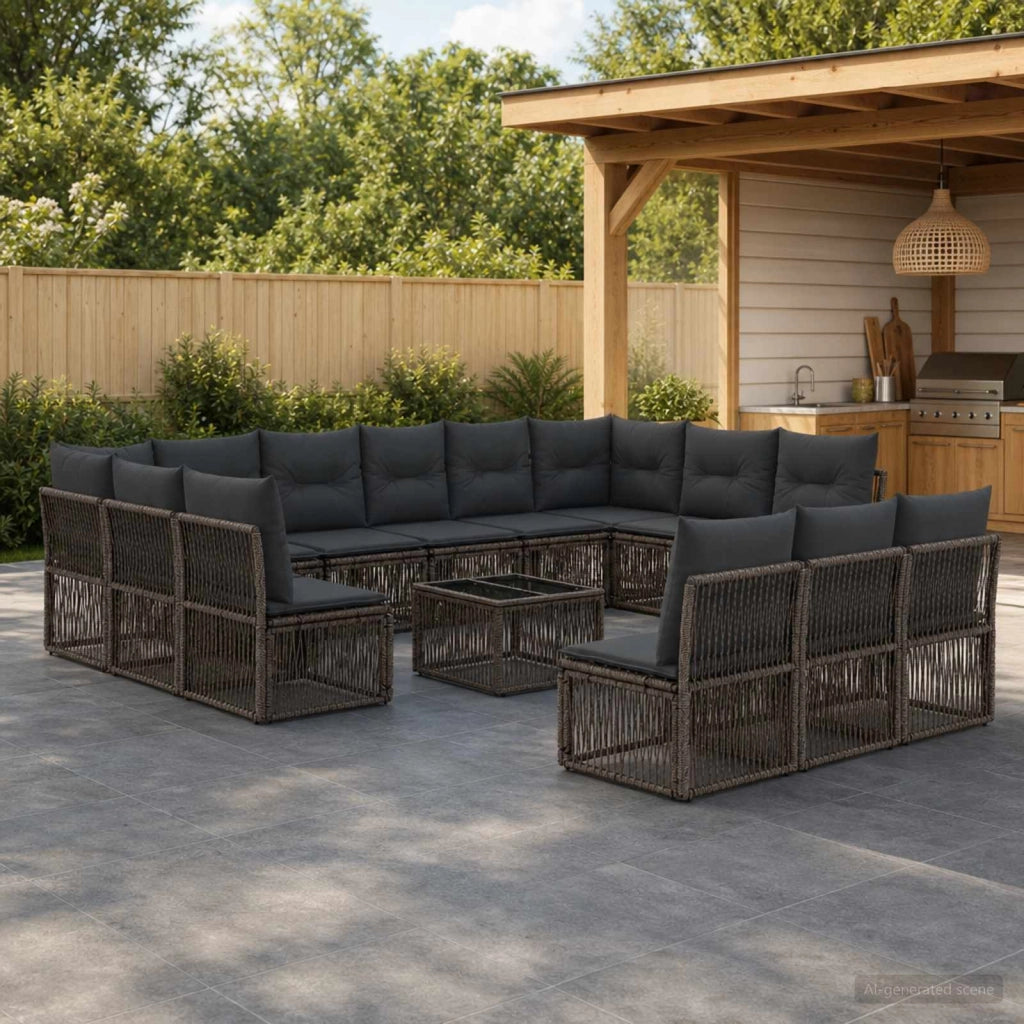 Set Divano da Giardino 14 pz Grigio polyrattan 3434390
