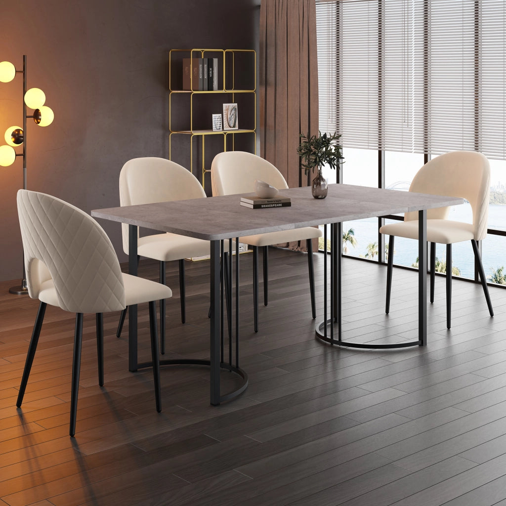 Tavolo da pranzo con 4 sedie in velluto, piano effetto marmo, gambe regolabili, per cucina e sala da pranzo, 140 × 80 cm