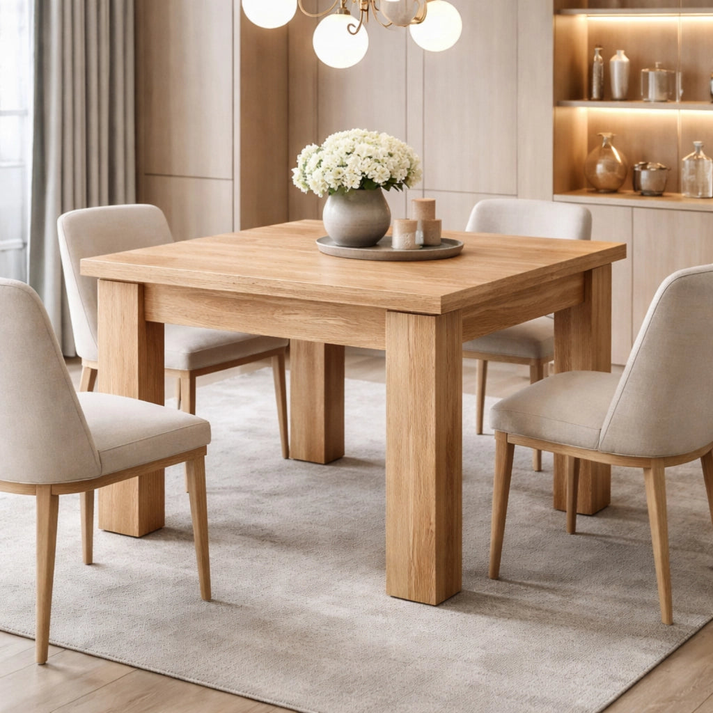 Tavolo Allungabile Moderno Da 4 A 8 Persone Con Gambe Spesse Design Minimal Meccanismo Centrale Estensibile Ideale Per Cucina Sala Da Pranzo 90 X 90 180 X 90 Cm Rovere