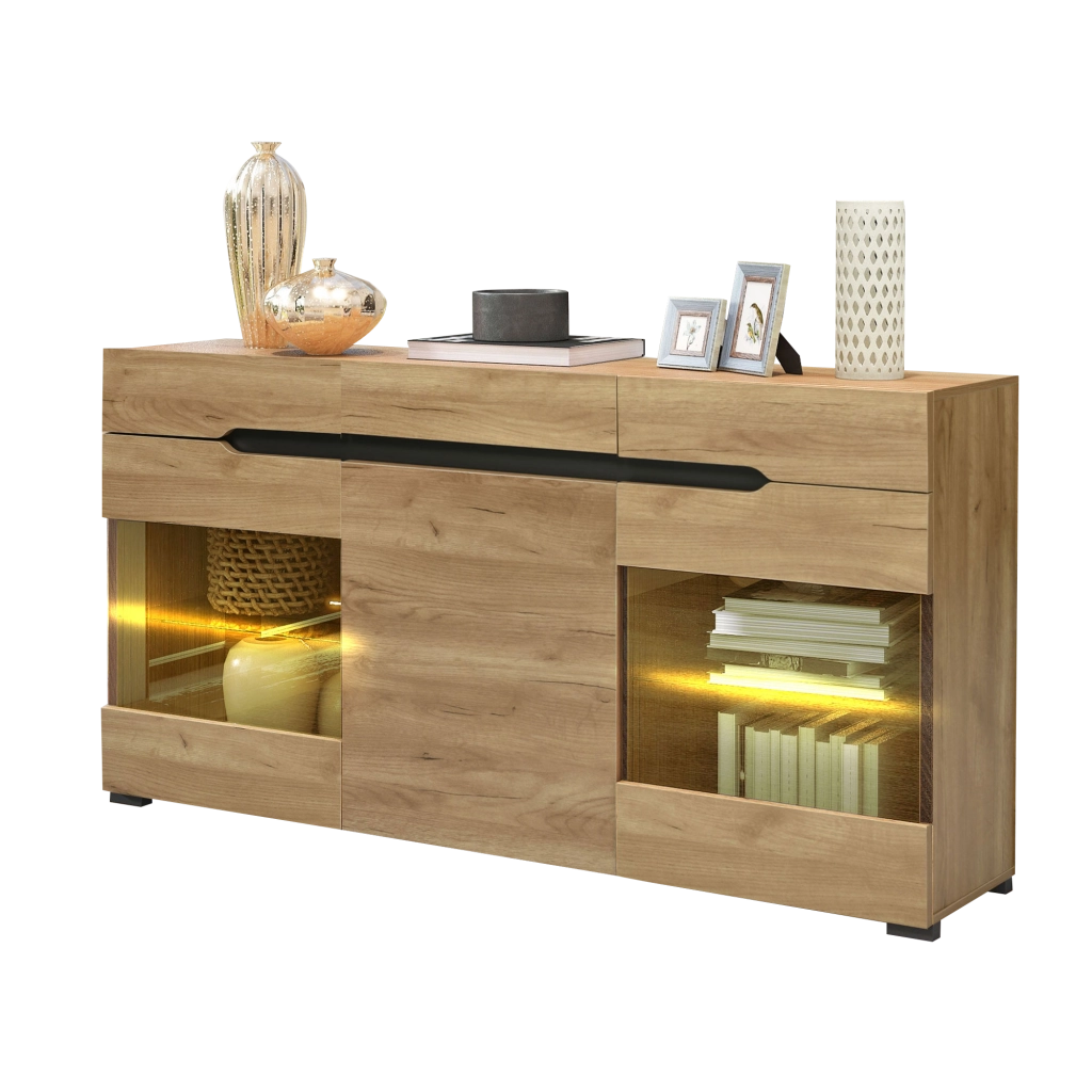 Credenza con LED e Cassetti ¨C Xylo ¨C Bianco, 3 Ante, Soggiorno