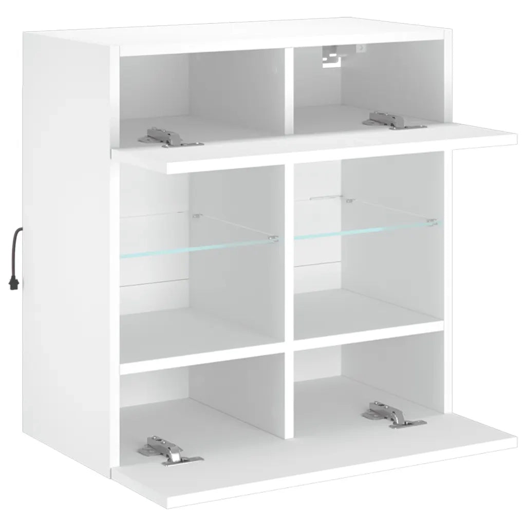 Mobile TV a Parete con Luci LED-Mobile TV a Muro Bianco 58,5x30x60,5 cm