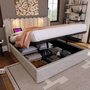 LETTO Contenitore 160x200 cm Lino Naturale con Luce da lettura e USB