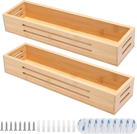 Due contenitori per erbe in bambù con viti self-adhesive - griglie per erbe da appendere o da fissare al muro in cucina