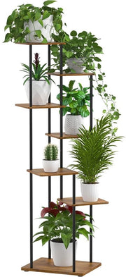 Pianta a 7 livelli in legno e metallo, sostegno per piante con più livelli, 130 cm, supporto per piante con rampa interna e esterna per più piante, sostegno per fiori per giardino, terrazzo, balcone, sala da soggiorno, ufficio, nero