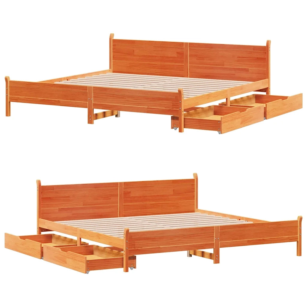 Letto matrimoniale | Letto per adulti | Letto senza Materasso Marrone Cera 200x200 cm in Legno di Pino