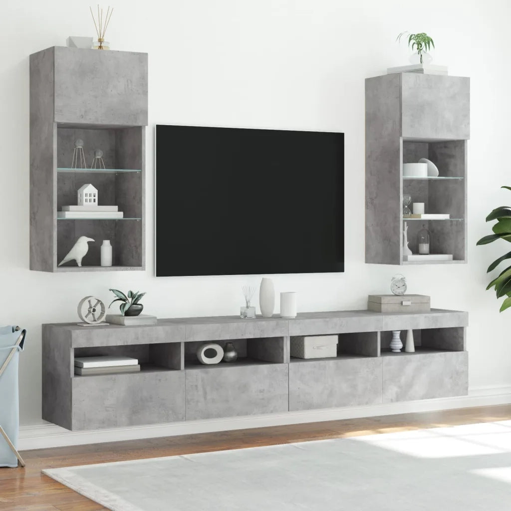 Mobili TV con Luci LED 2pz Grigio Cemento 40,5x30x90 cm 837050