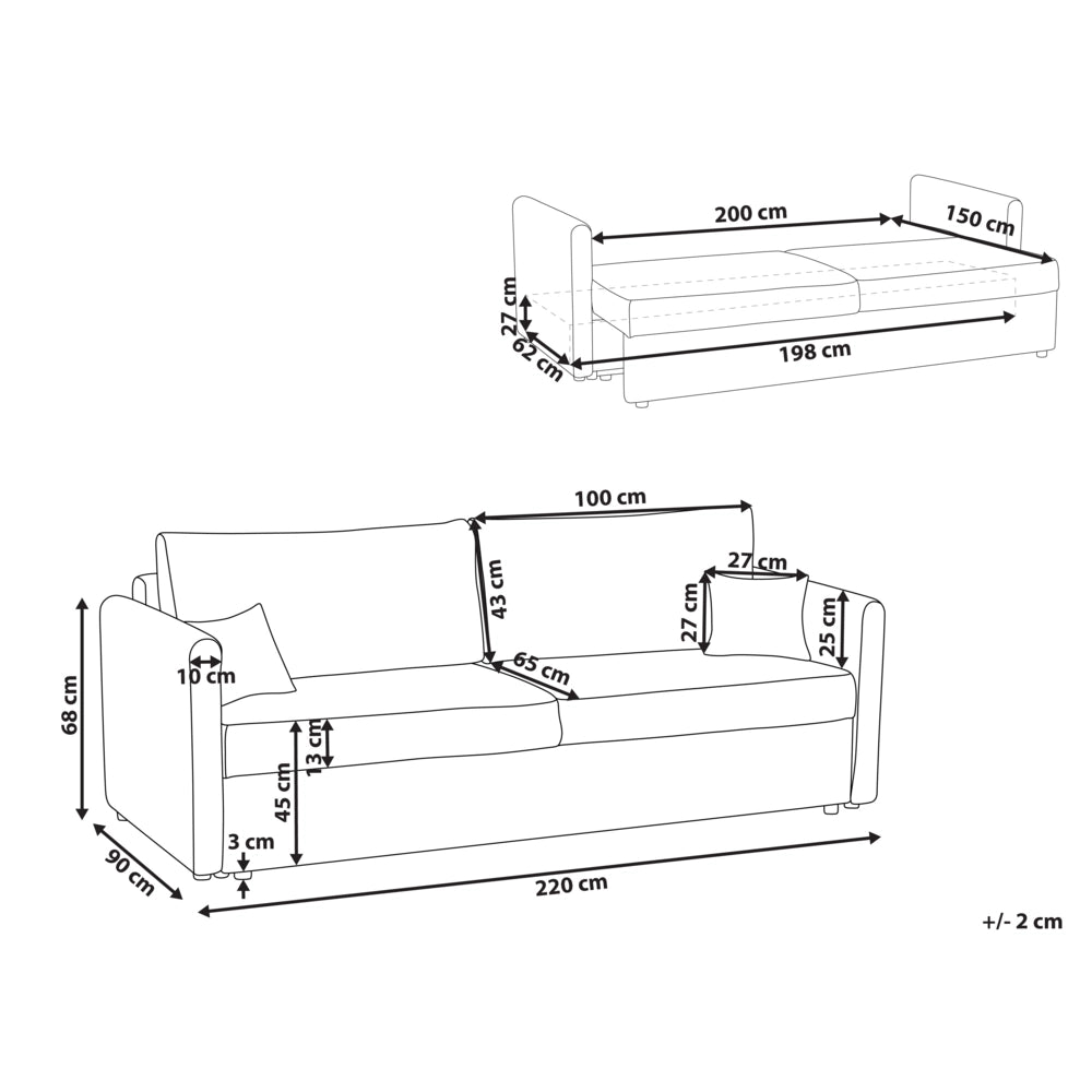 Divano letto convertibile in tessuto di ciniglia moderno con contenitore e cuscini sfoderabili grigio chiaro stile minimalista