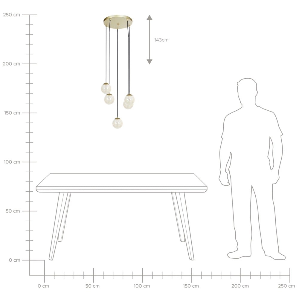 Lampada a sospensione Paralumi in vetro trasparente fumé Metallo oro 5 luci Base nera Design moderno Accessori per la casa Soggiorno