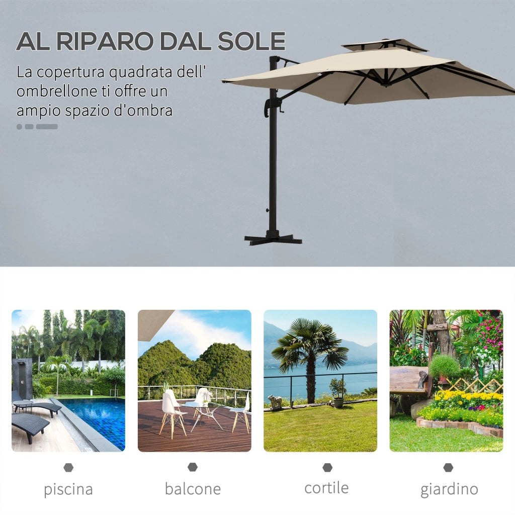 Ombrellone da Giardino Decentrato 3x3 m in Alluminio e Poliestere Cachi