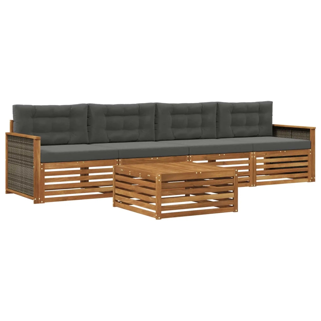 Set di divani da esterno con cuscino 5 pcs Naturale e Antracite