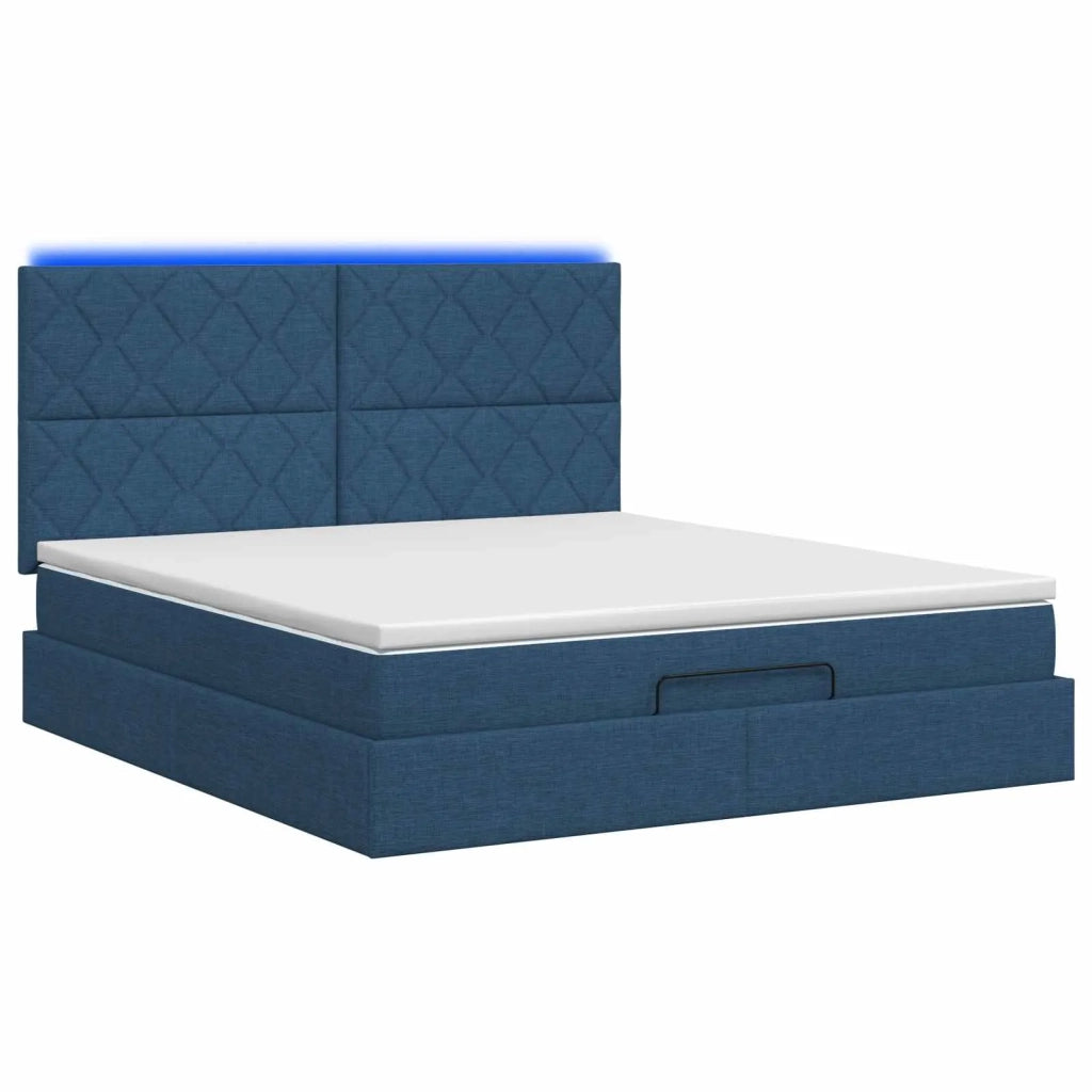 Letto Ottomano con Materasso e LED Blu 140 x 190 cm Tessuto 3458158