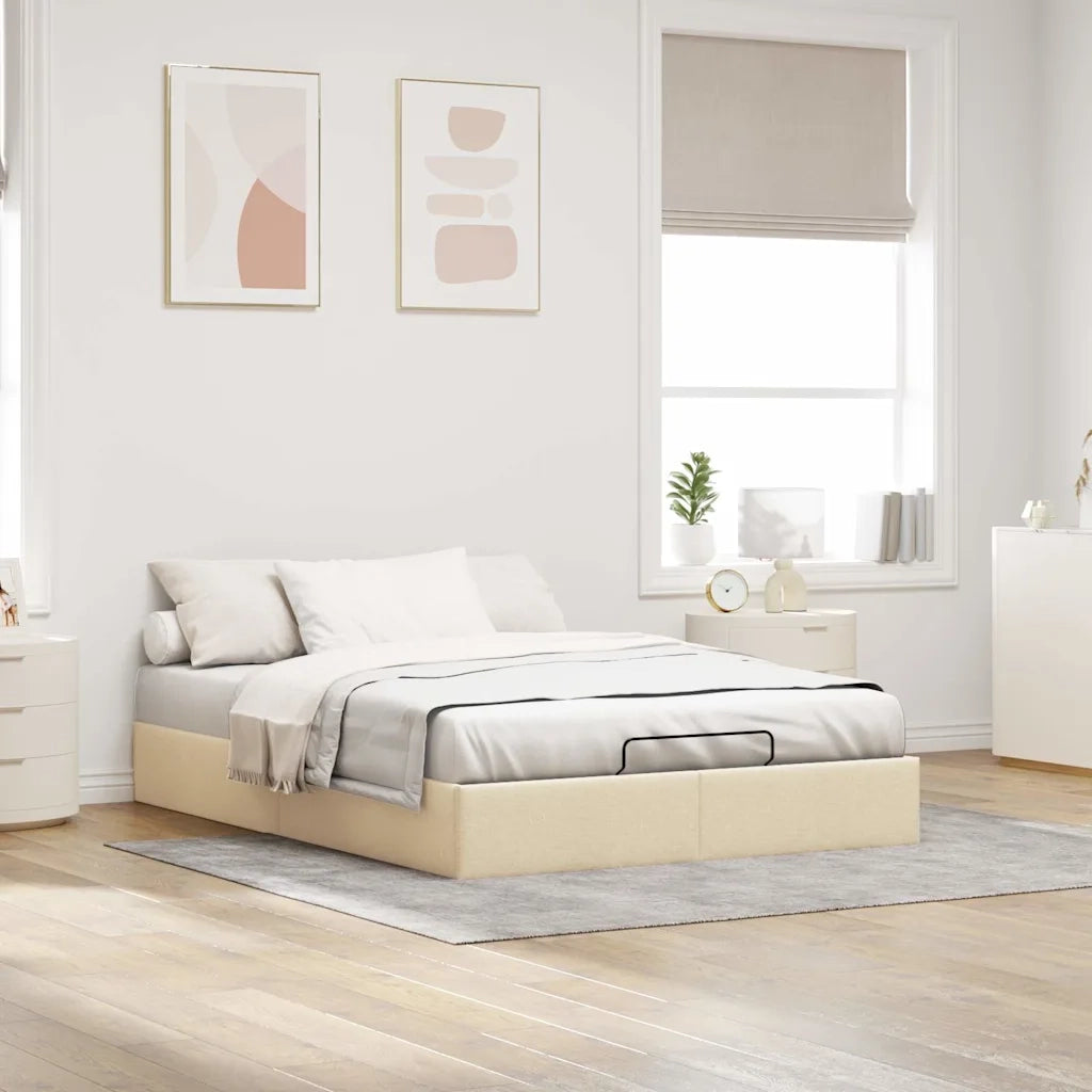 Struttura Letto Pouf senza Materasso Crema 140x190 cm Tessuto