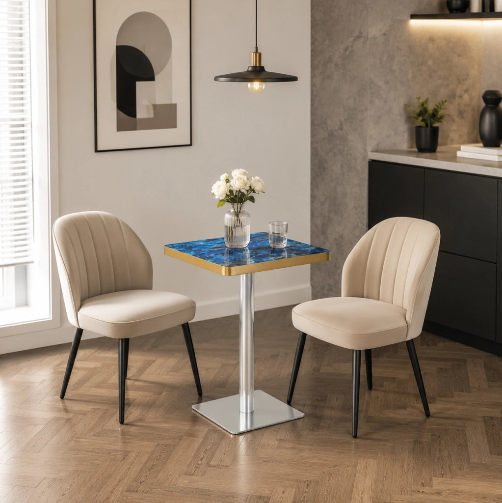 Tavolo quadrato da pranzo 60x60 cm in MDF e metallo; blu