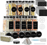 Set di contenitori per erbe quadrati 120 ml - 243 etichette per erbe - spazzola per pulizia - nero Contenitori per erbe quadrati