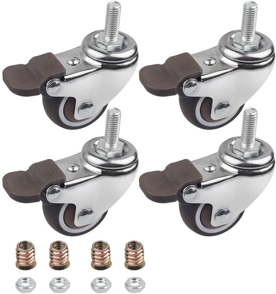 Ruote per mobili con freno - 38 mm - Gomma - Peso di carico 88 kg - Adatto per piccoli apparecchi