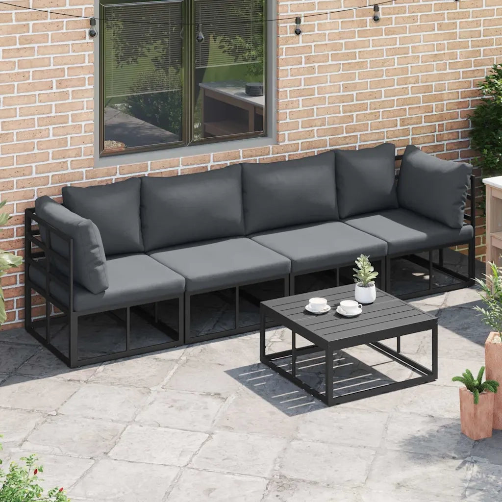 vidaXL Set Divano da Giardino con cuscino 5 pcs Nero Alluminio