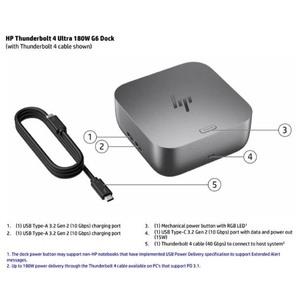 Hp thunderbolt 4 ultra 180w g6 dock - 9X481UT#ABZ