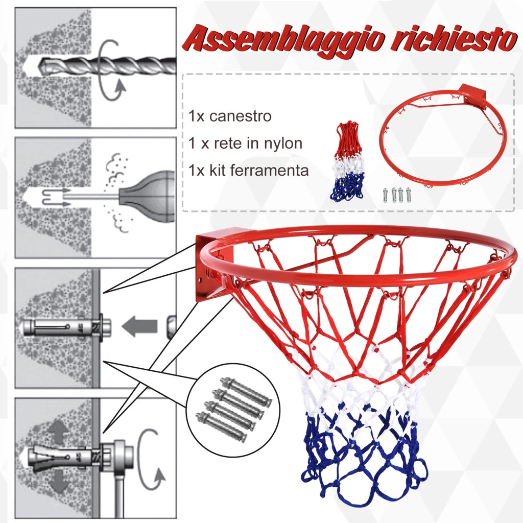 EasyComfort Canestro Basket da Muro in Ferro con Rete in Nylon per Esterno e Interno, Φ46cm