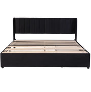 Letto imbottito 180 x 200 cm in velluto nero con doghe e 2 cassetti