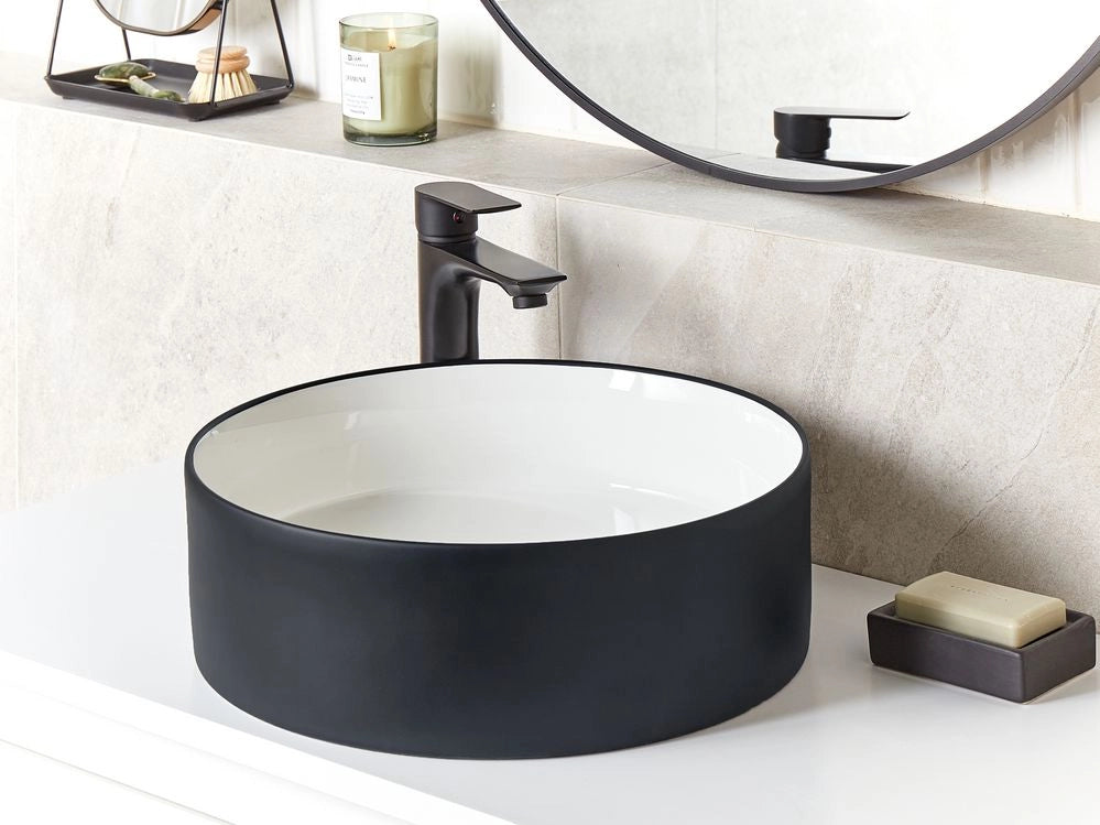 Lavabo da bagno in ceramica ⌀ 40 cm Bianco e nero finitura lucida stile glamour