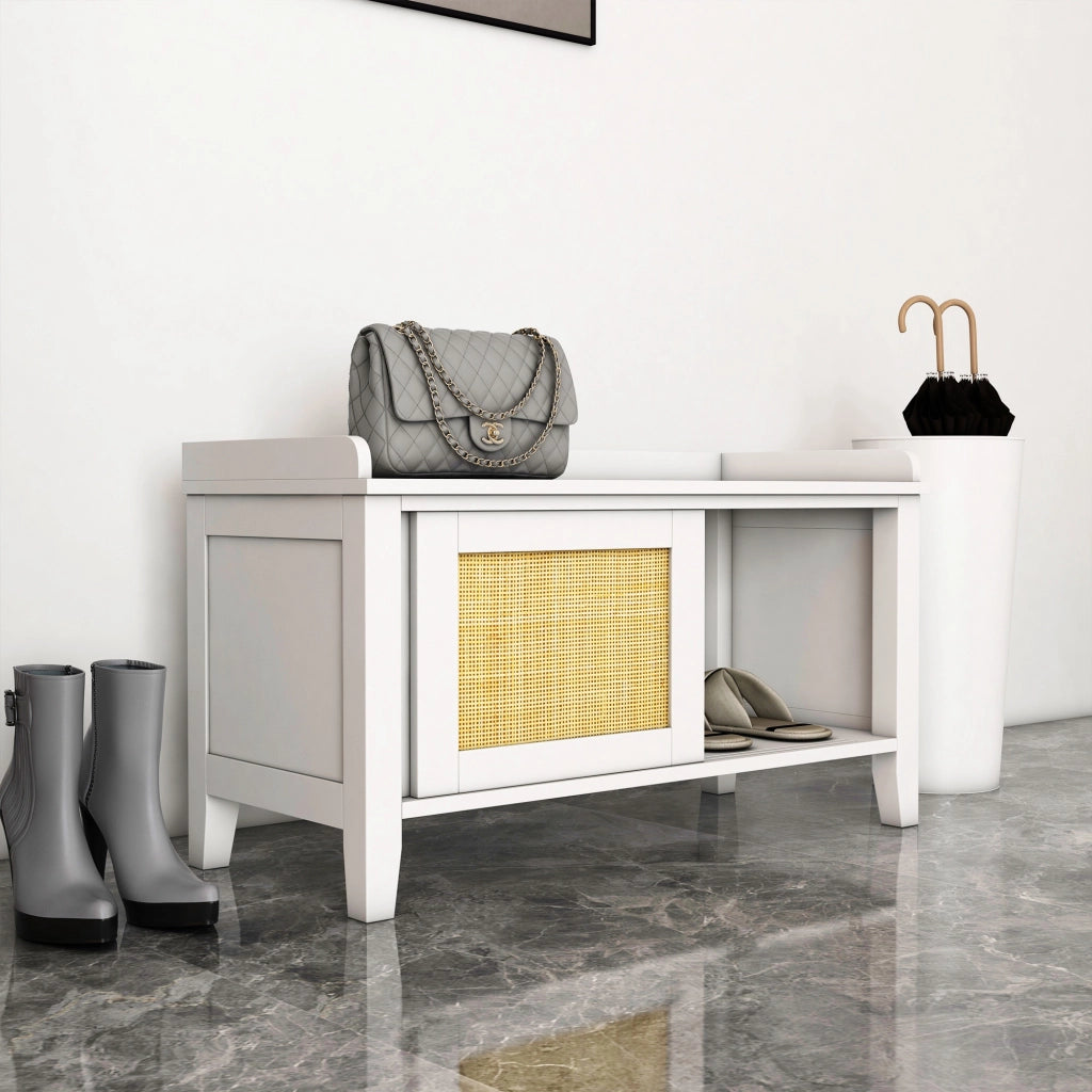 Scarpiera con porta scorrevole e ante intrecciate ¨C Xylo ¨C Bianco 80x35x45 cm