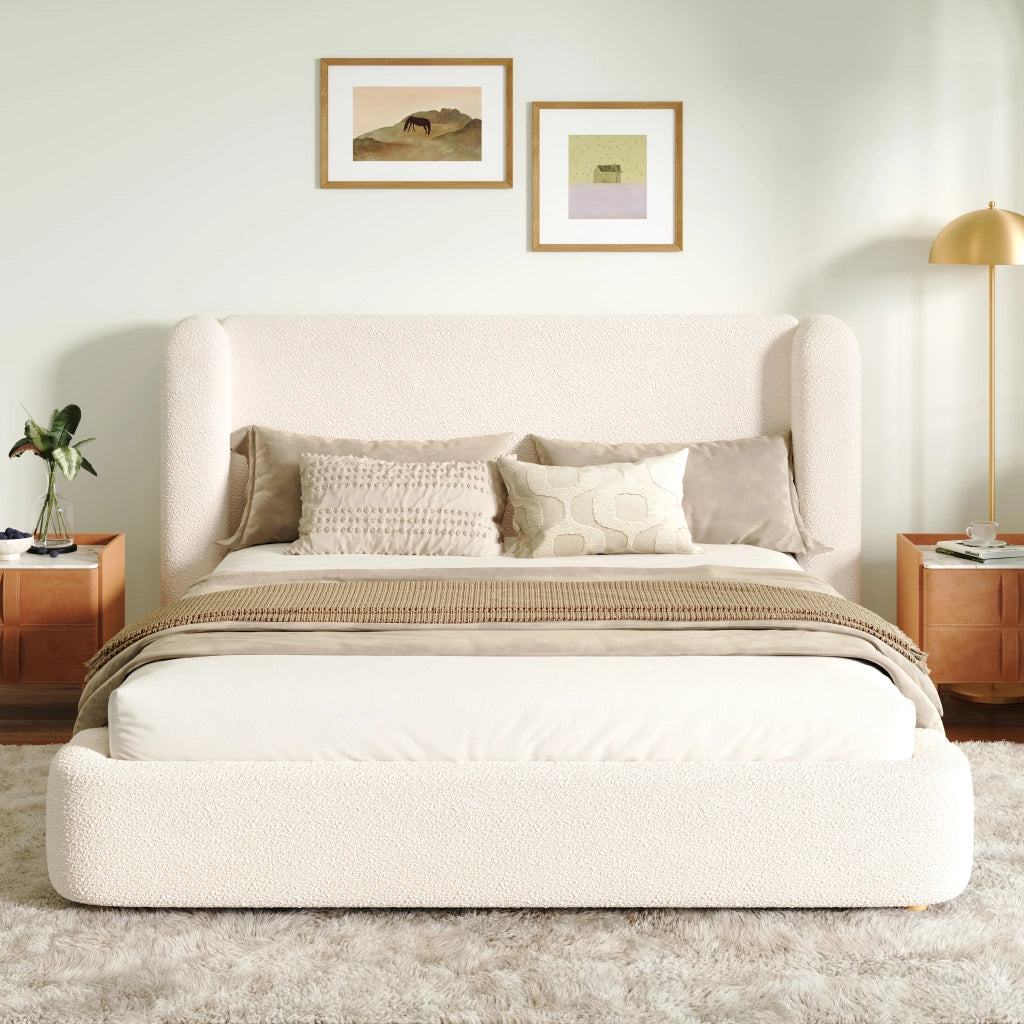 Letti contenitori 160x200 cm; contenitore idraulico; bouclé beige (Senza materasso)