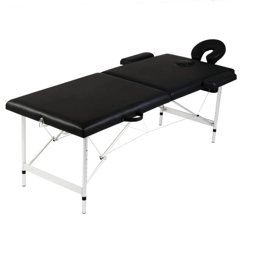 Lettino da massaggio pieghevole a 2 zone con struttura in acciaio inox nero 02_0001886