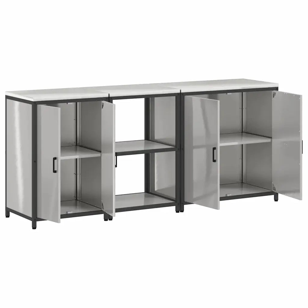 vidaXL Set di Stoccaggio per Cucina 3 pcs Argento 210 x 50 x 92 cm