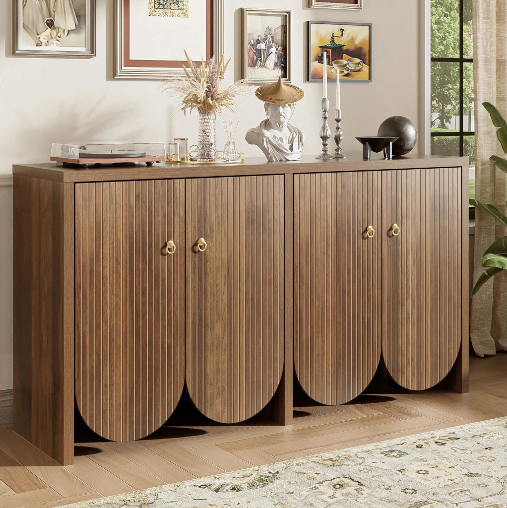 Credenza ULEVR 147x40x80 cm con 4 ante e ripiani regolabili, MDF effetto noce
