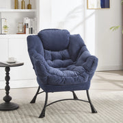 Poltrona relax con poggiapiedi e tasca laterale in acciaio blu navy