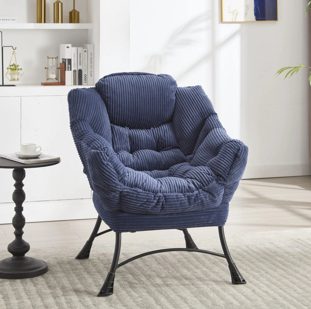 Poltrona relax con poggiapiedi e tasca laterale in acciaio blu navy