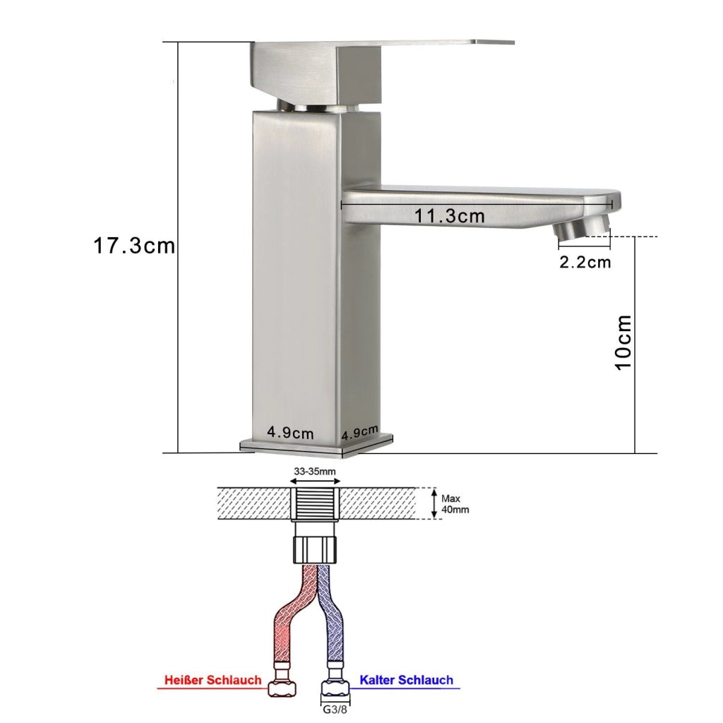 ZMH Rubinetto per lavabo bagno alta pressione tirante in acciaio inox