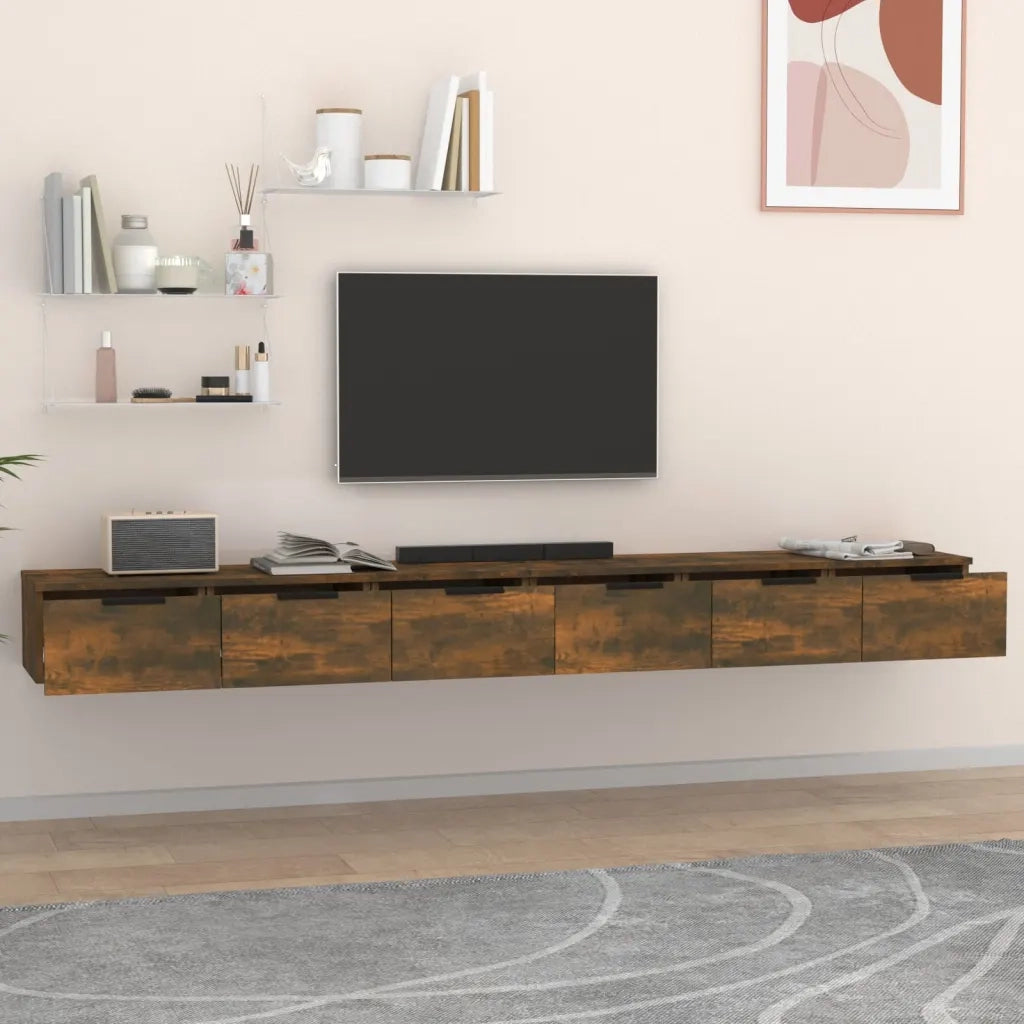 Mobili a Muro 2 pz Rovere Fumo 102x30x20cm in Legno Multistrato 3115905